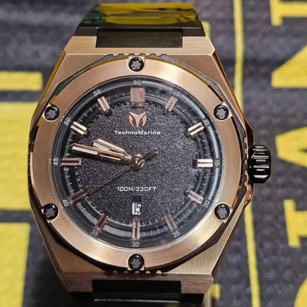 TechnoMarine Gold & Black Men’s Watch – 100M Water Resistant / New